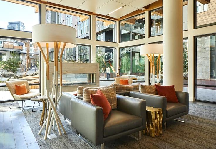 Modern apartment lobby interior with Grabpod amenity